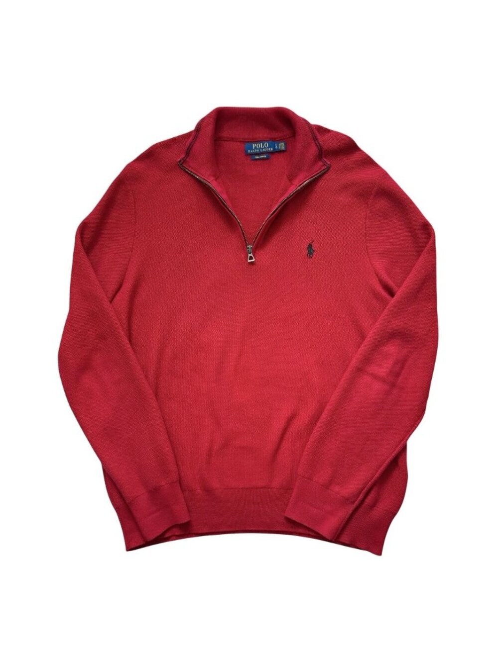Polo Ralph Lauren Size Large Red Quarter Zip Mock Neck Cotton Pullover Sweater